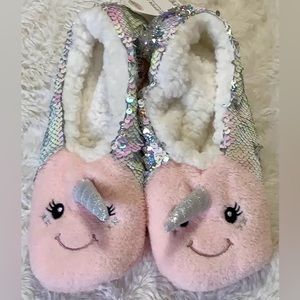 Reversible Sequin Unicorn Narwhal Plush Footie Sock Slippers Size M/L 8-10 NWT